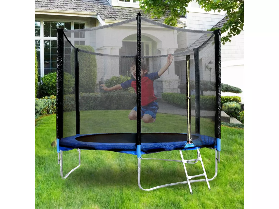 Trampoline de Jardin Enfants et Adultes Jeux d'Extérieur 183 cm Noir et Bleu Avec Filet de sécurité Couverture de protection