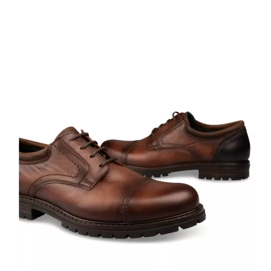 Derbies MARRON DENIM SIDE CUIR