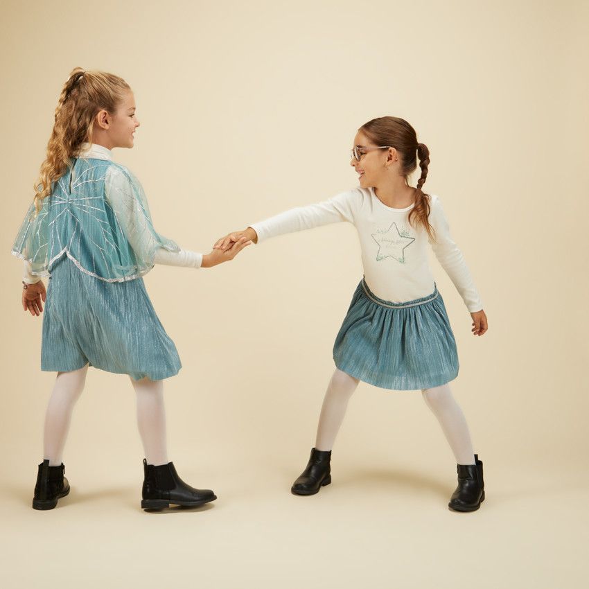 Robe plissée avec cape en tulle pour fille - Kaki