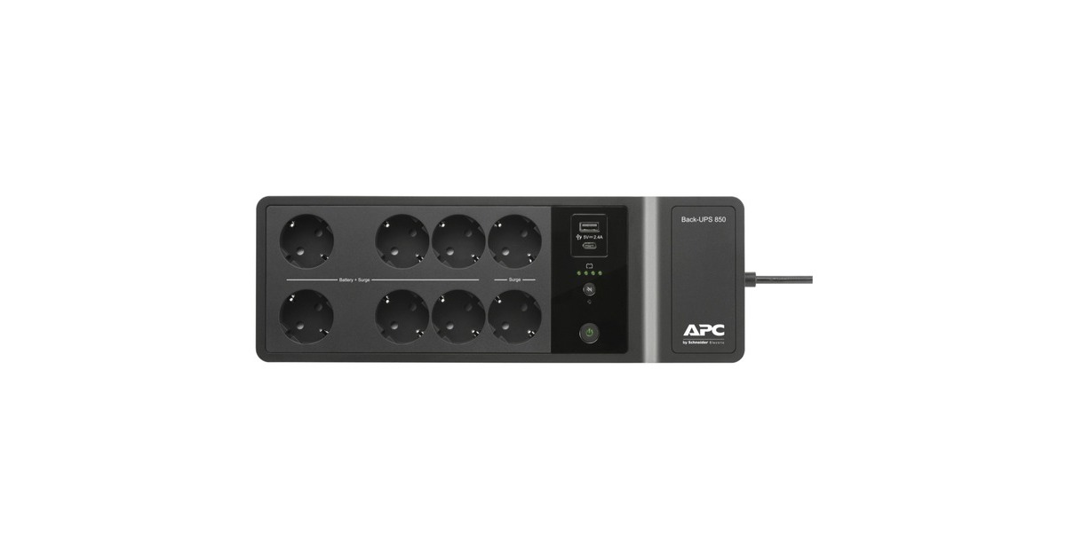 APCBack-UPS 850VA met USB Type-C en A oplaadpoorten ups  (Zwart, 8x Schuko, BE850G2-GR)