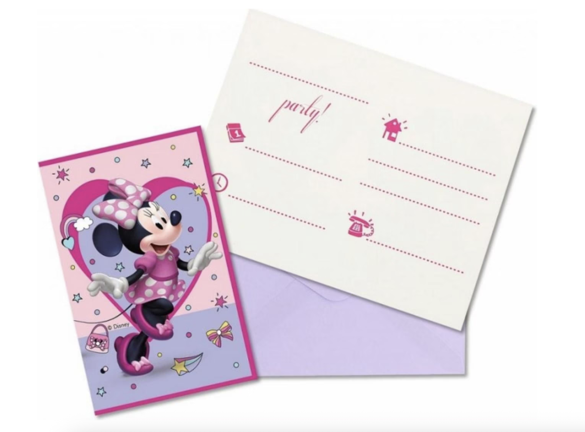 (6er Set) Kinder Party Einladungs Karte Postkarte inkl. Brief Umschläge (JT50293942) - Minnie Junior