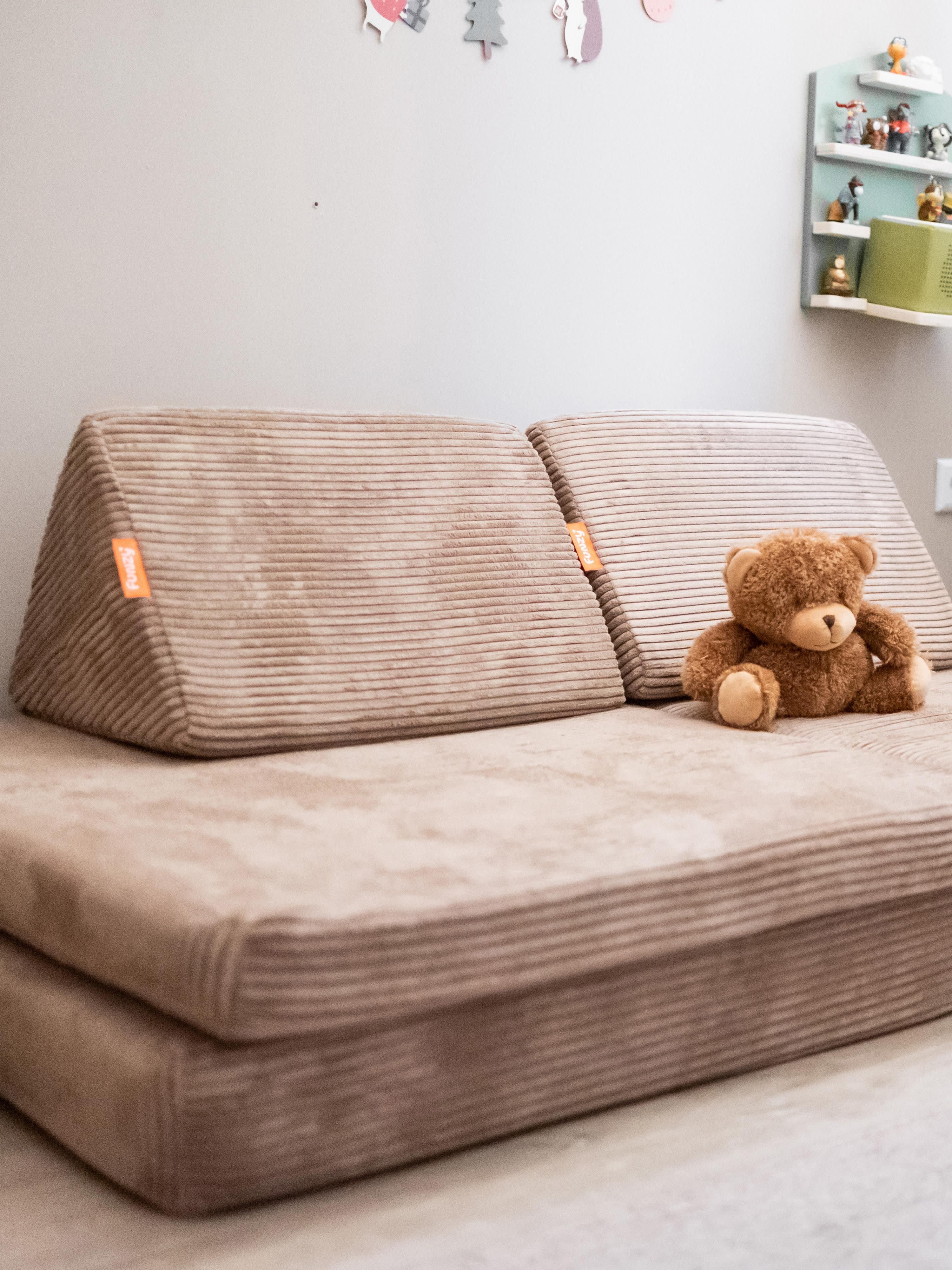 Handgemaakte modulaire fluwelen kinderspeelbank Mila
