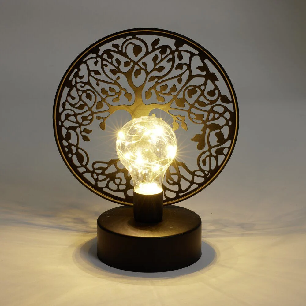 Lanterne LED arbre de vie métal noir 18x10xH21,5cm