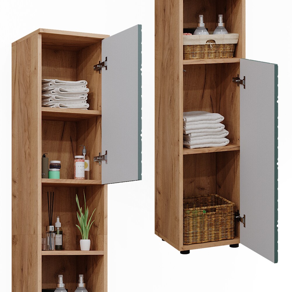 Vicco Hochschrank Irma Eiche Grün 30 x 192 cm Badezimmer