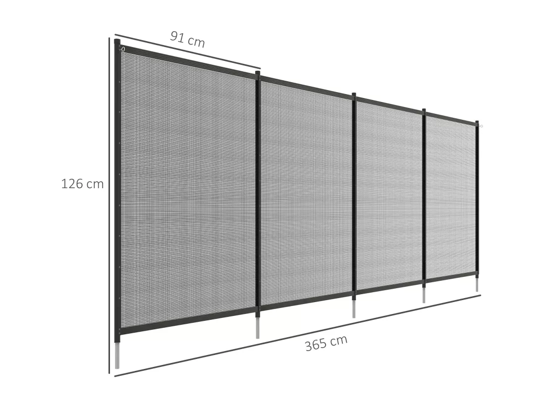 Clôture barrière de sécurité pour piscine - lot de 4 panneaux - dim. totales 365L x 126H cm - alu textilène noir