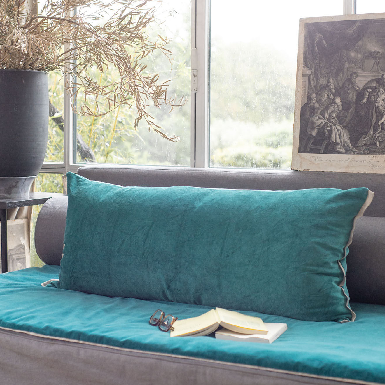 En Fil d'Indienne Housse de coussin Medicis velours canard - 45x100 cm