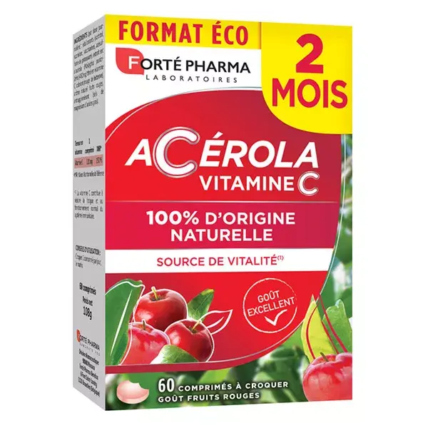 Forté Pharma Acérola Vitamine C naturelle Fatigue 60 Comprimés à Croquer 2 mois