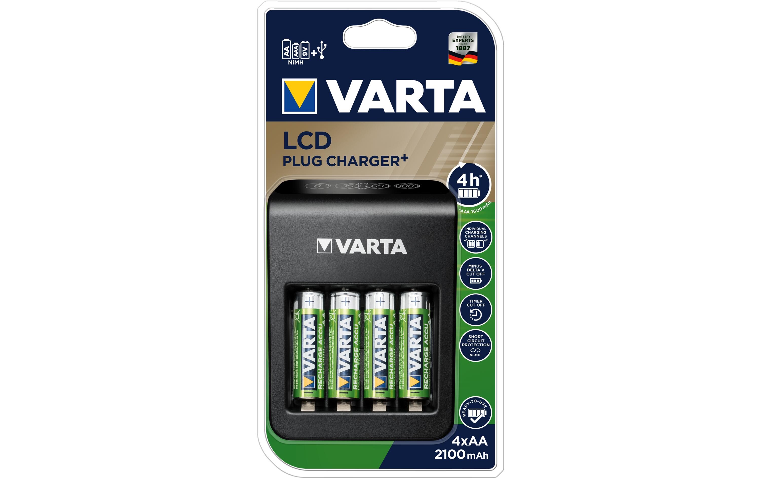 Ladegerät LCD Plug Charger+ + 4x AA 2100 mAhUniversal-Steckerladegerät mit LCD-Anzeige