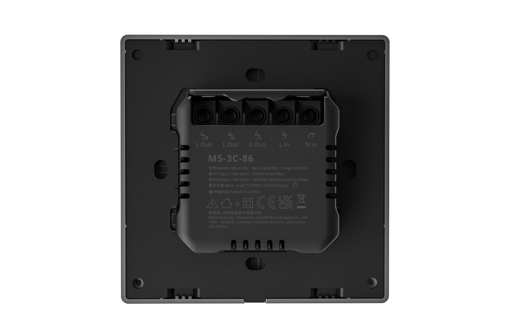 WiFi-Lichtschalter M5-3C-86, 3-fach, 230 V, 6AIntelligenter 3-Kanal Wandschalter für die lokale Steuerung