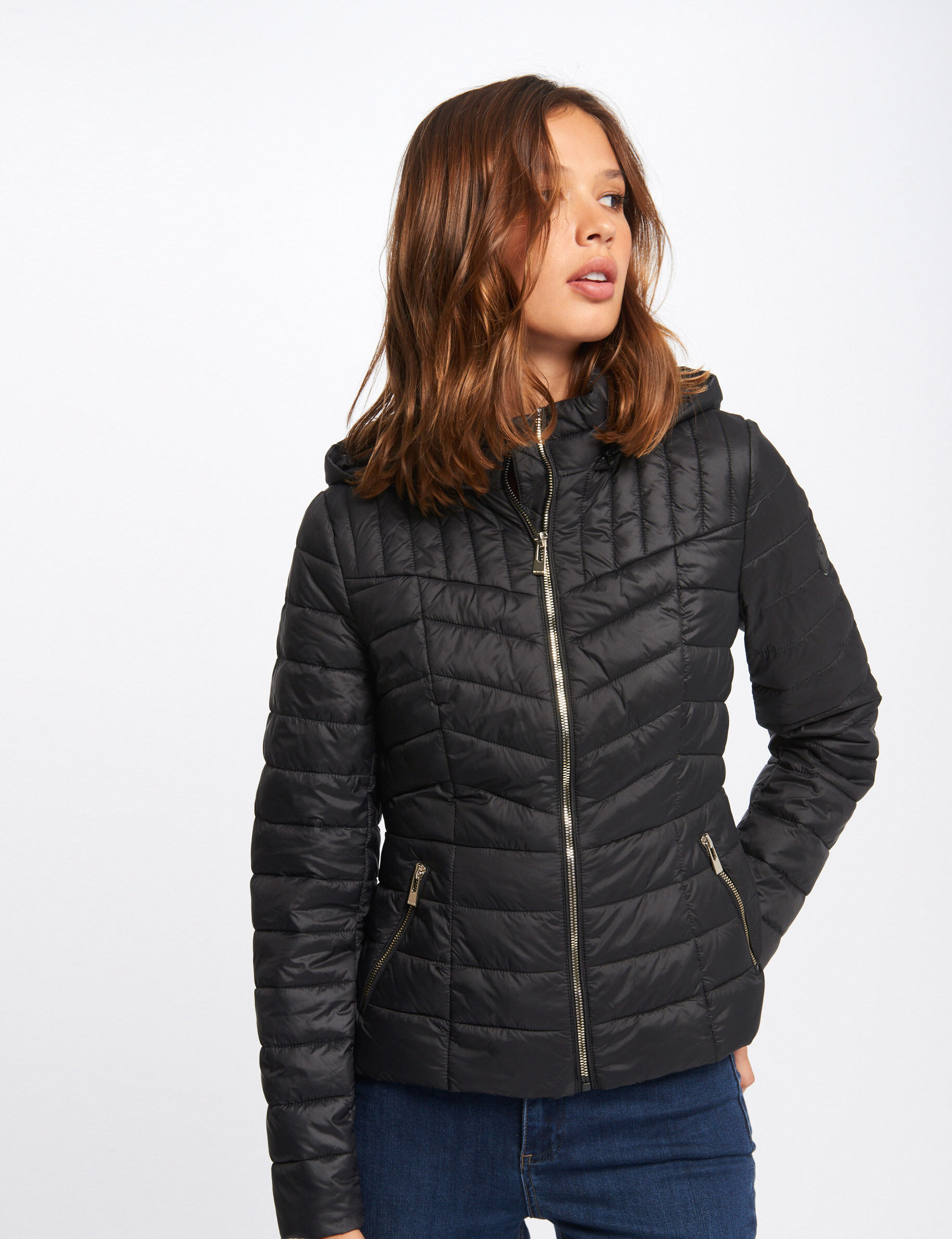 Doudoune ajustée à capuche noir femme - noir