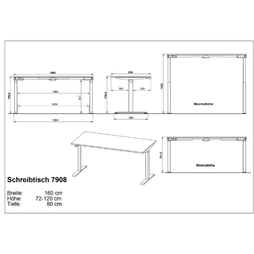 Elektrisch verstelbaar bureau Cornel - 160x80x72cm - lichtgrijs/zwart