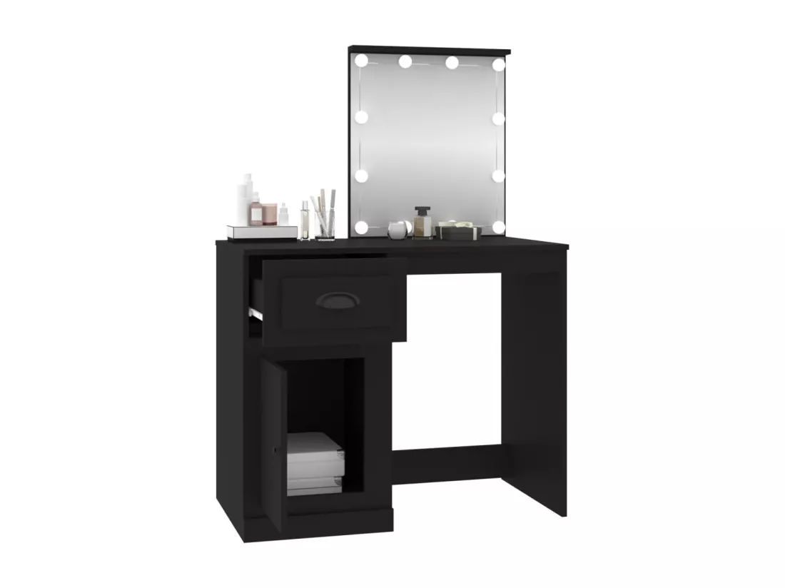 Coiffeuse avec LED noir 90x50x132,5 cm bois d'ingénierie