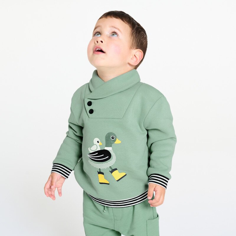 Sweat molleton col châle canard vert bébé garçon Vert