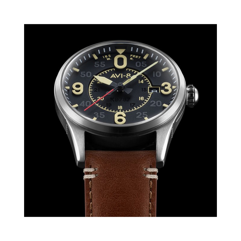 Montre homme automatique japonais AVI-8 - Bracelet cuir - 3 aiguilles avec date