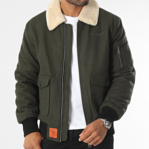 Veste Bomber Col Mouton Aviator Vert Kaki