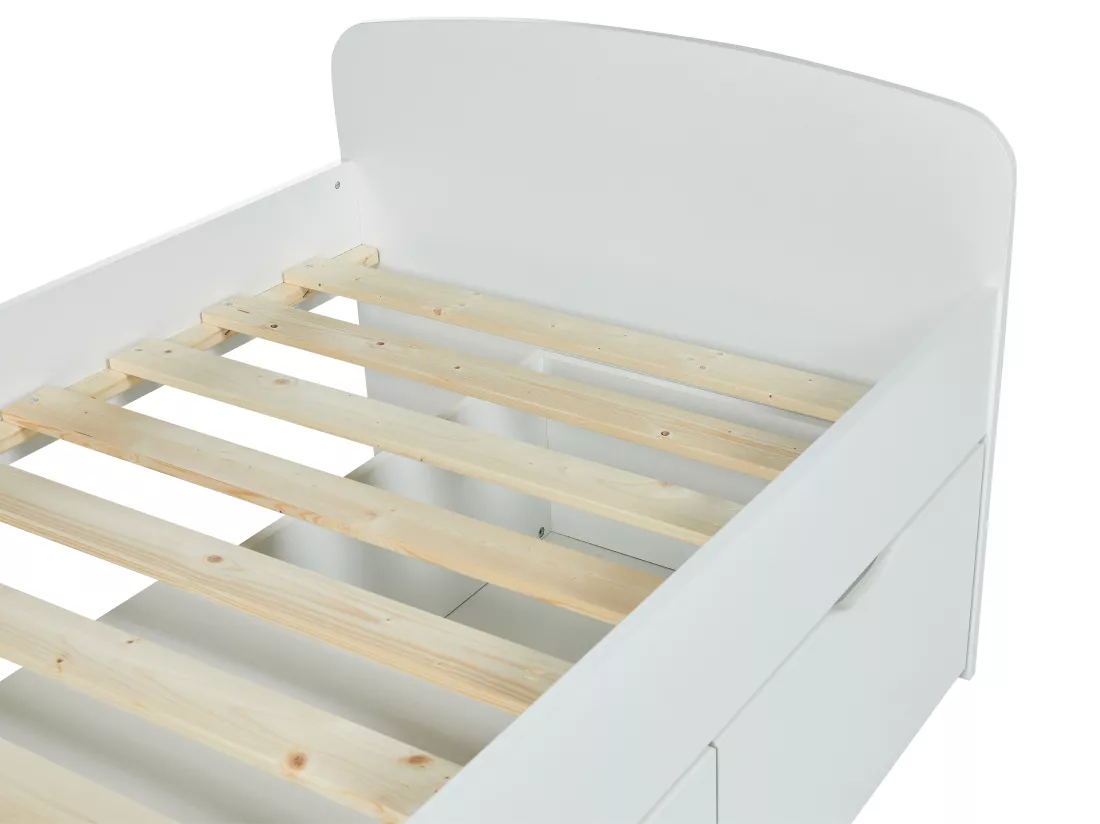 Lit LOUANE avec 2 tiroirs et 1 coffre de rangement - 90 x 190 cm - Blanc