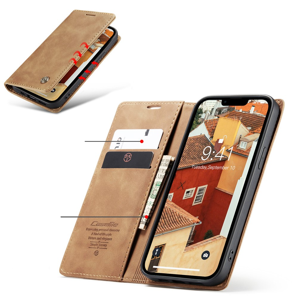 iPhone 15 Leder Tasche Flip Wallet Etui mit Kartenfächern - Braun