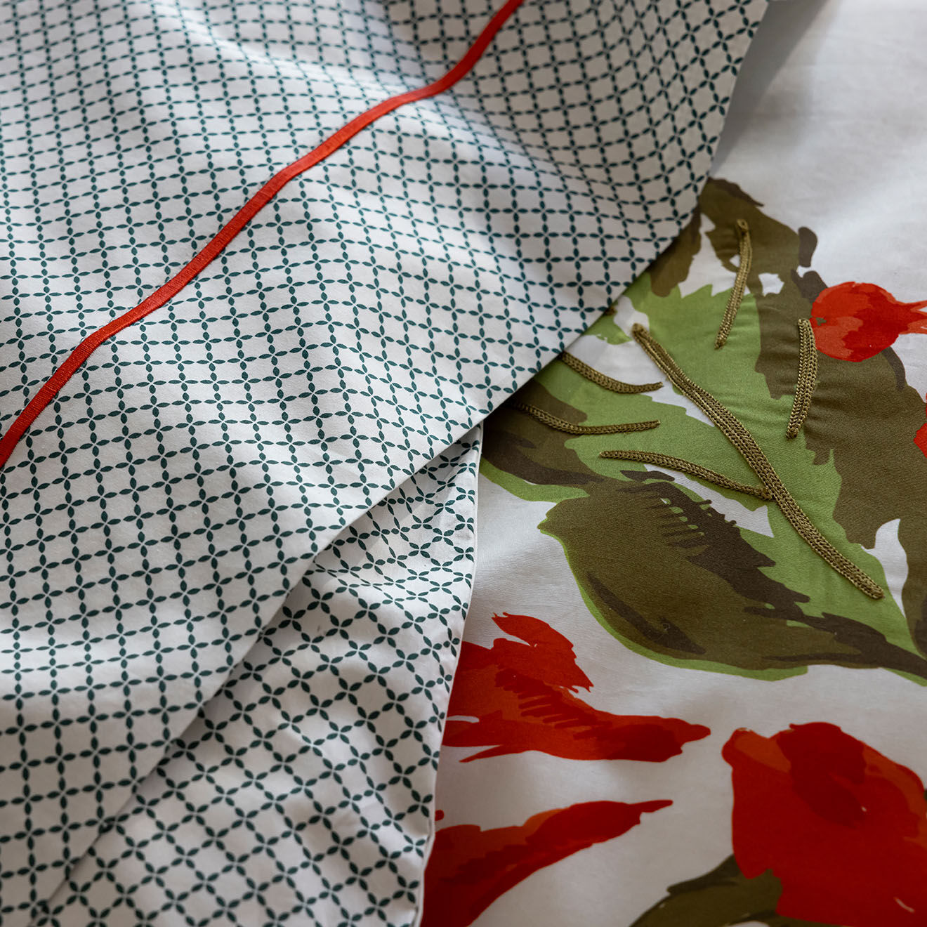 Perle de Coton Taie d'oreiller en Percale de Coton Granada blanc/vert
