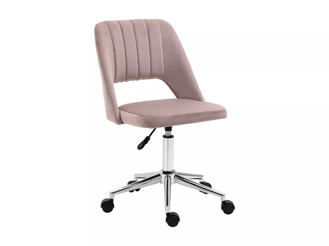 Vinsetto Chaise de bureau design contemporain dossier ergonomique ajouré strié hauteur réglable pivotante 360° piètement chromé velours rose poudré