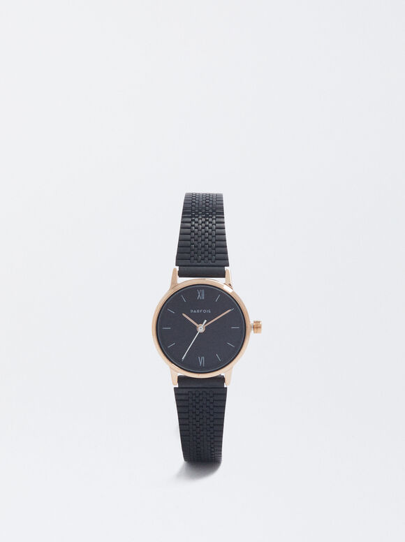 Pulseira de aço com malha metálica - Preta
