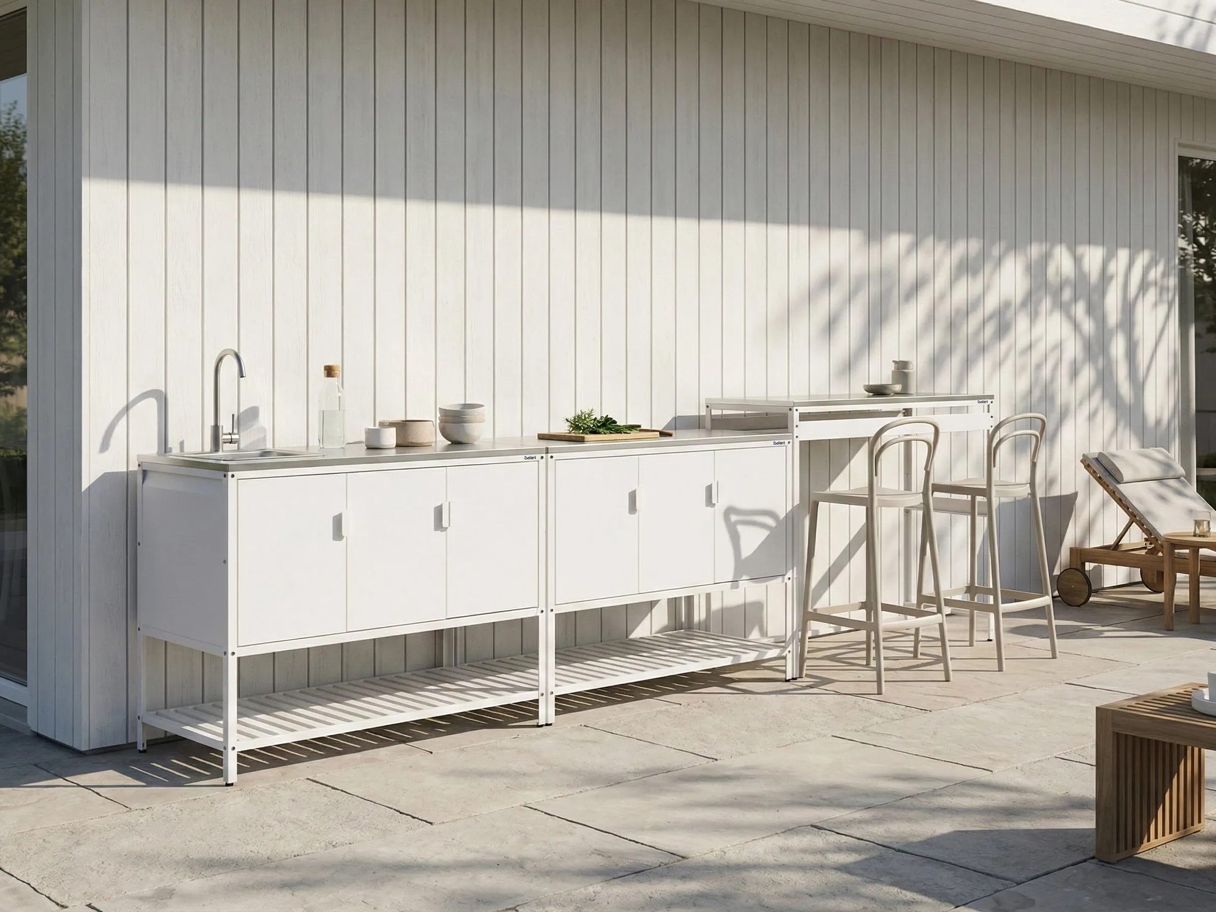 Tuin keukenset 3-delig met spoelbak MAENZA Metaal Wit