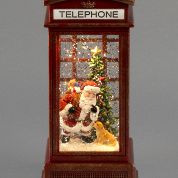 KonstSmide sneeuwlantaarn telefooncel waterspinner met LED verlichting 9 x 30 cm rood