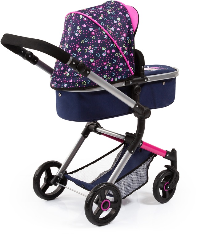 Bayer Kombi-Puppenwagen »Vario, Blau/Pink/Herzchen« inkl. Wickeltasche