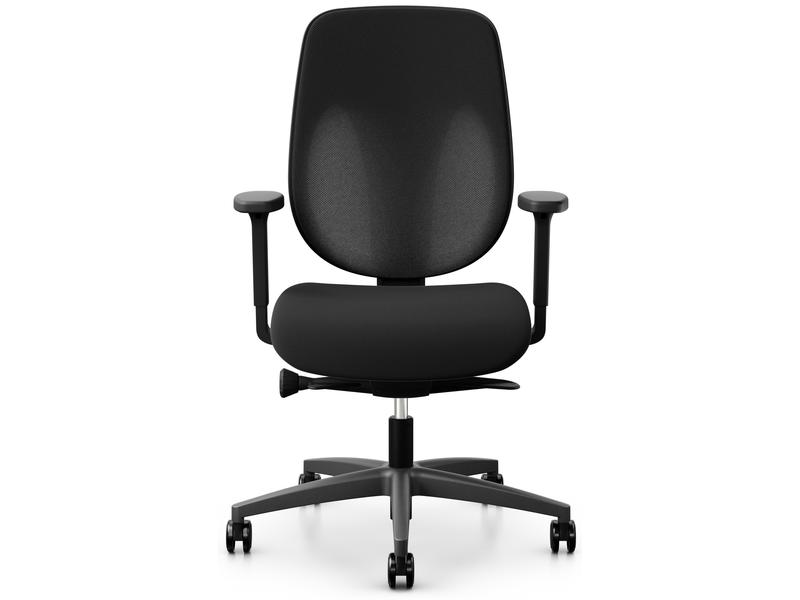 Giroflex Bürostuhl 353 mit Netzrücken und Armlehnen, Schwar Arbeitsstuhl mit Rücken- und Sitztiefenverstellung