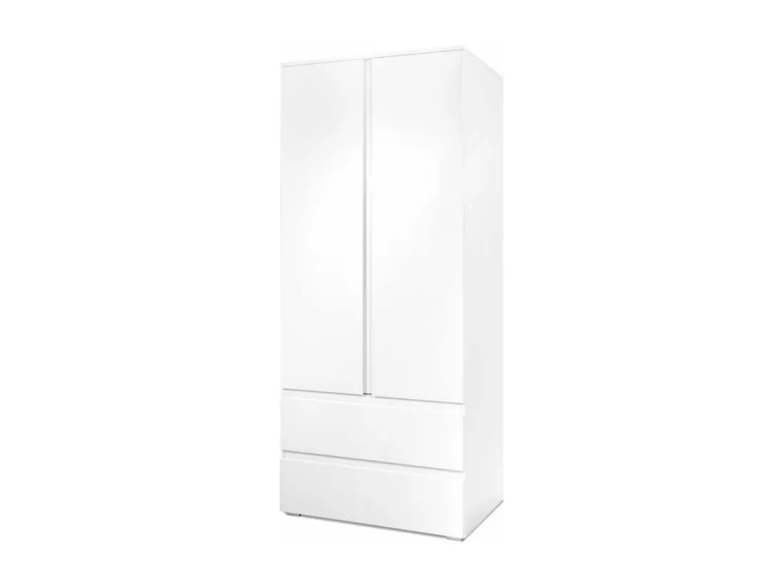 Armoire 2 portes 2 tiroirs blanc- L80 x H191 x P55 cm