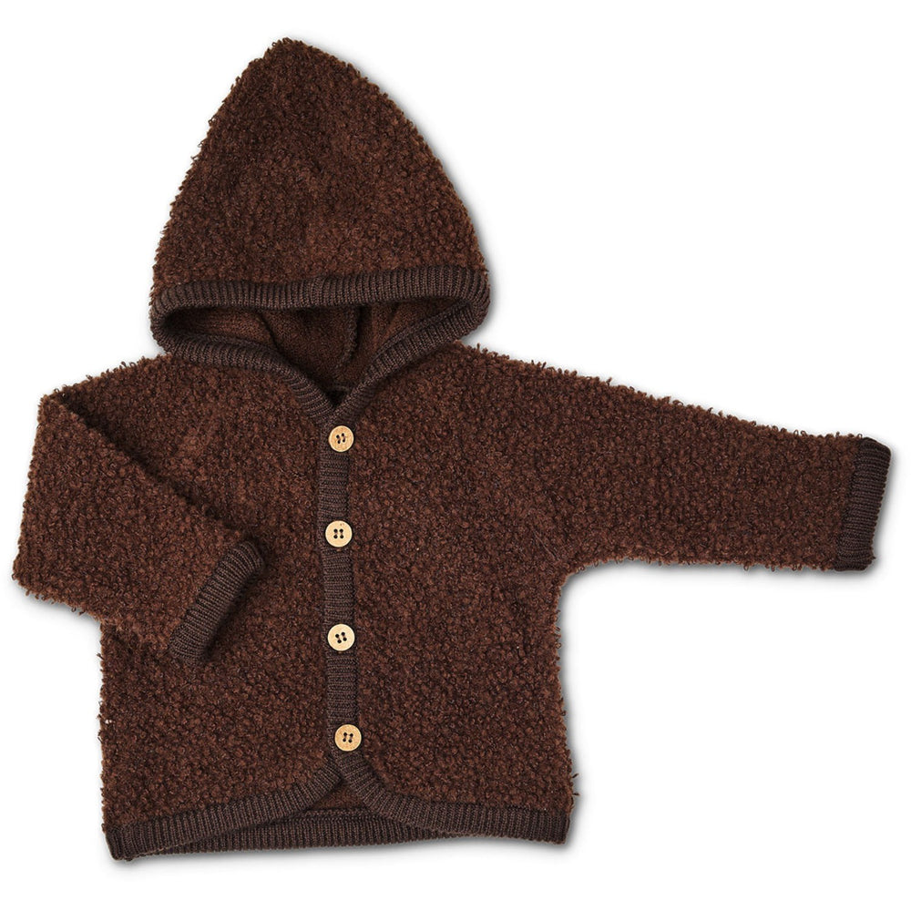 Køb Smallstuff Brown Cardigan Bouclé Merino Uld Med Knapper og Hætte