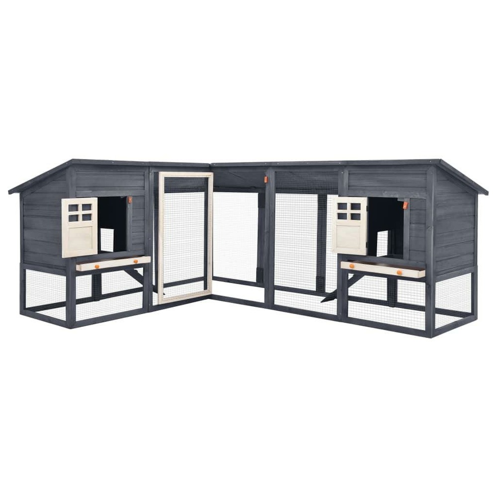Clapier cage d'extérieur 250 x 192 x 105 cm avec piste gris et blanc bois de sapin