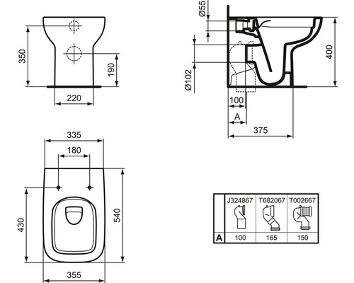 Ideal Standard i.life Een staand toilet, randloos, glanzend wit, zonder toiletzitting, T452501