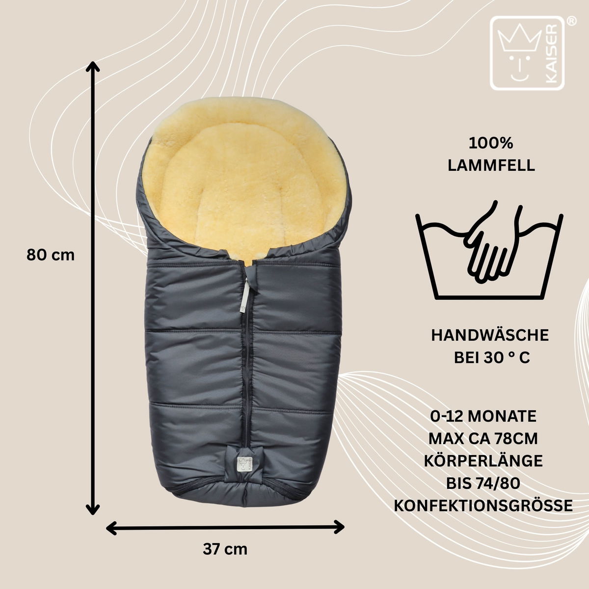 KaiserKaiser   NAADJA Lammfell Babyschalen Fusssack anthracite