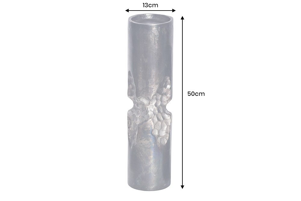 Moderne Vase PRECIOUS 50cm schwarz silber Metall Hammerschlag Design