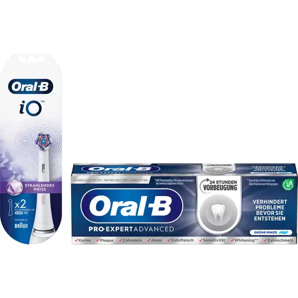 Vorteilsset Aufsteckbürsten iO Radiant White + PRO-EXPERT Zahnpasta Advanced