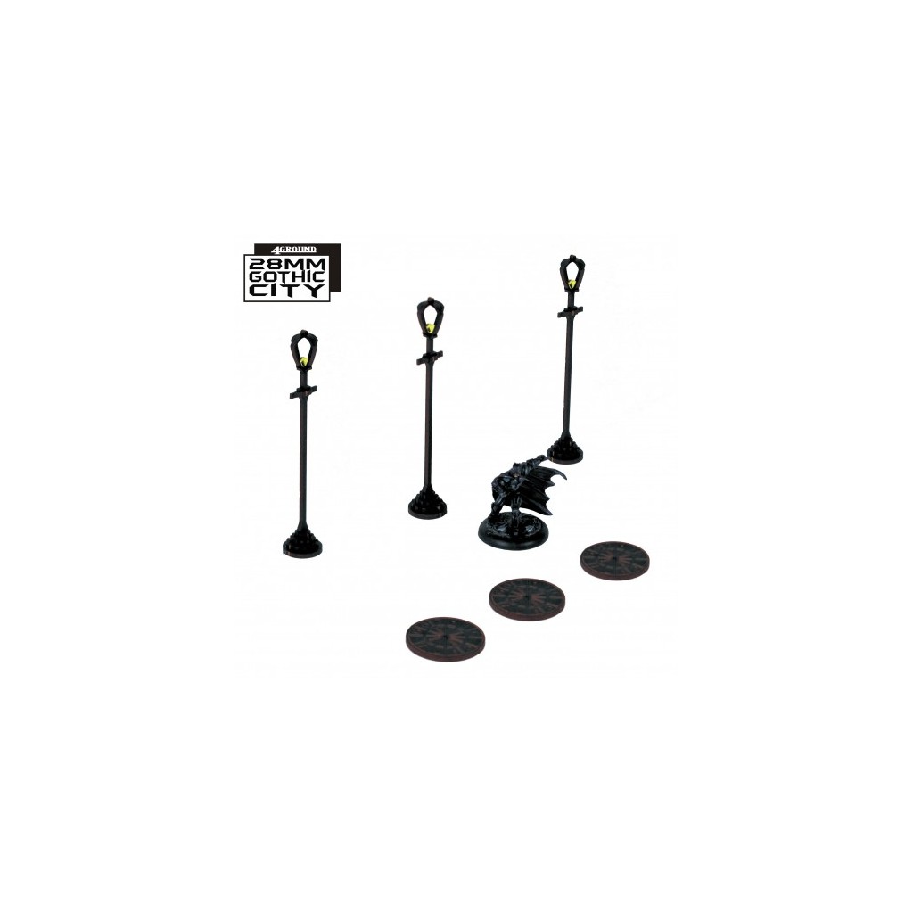 3x Sewer Cover Type A and 3x Lamp Post Type A