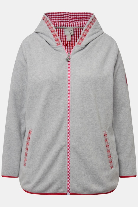 Trachten-Fleecejacke, Kapuze, Zierstickerei, Langarm