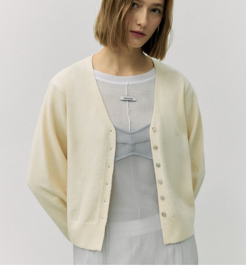 rolarola - V-hals crop gebreid vest (crème)