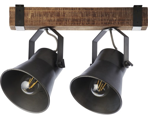 Plafondspot, 2-lichts, 40 cm breed, bruin/zwart-staal
