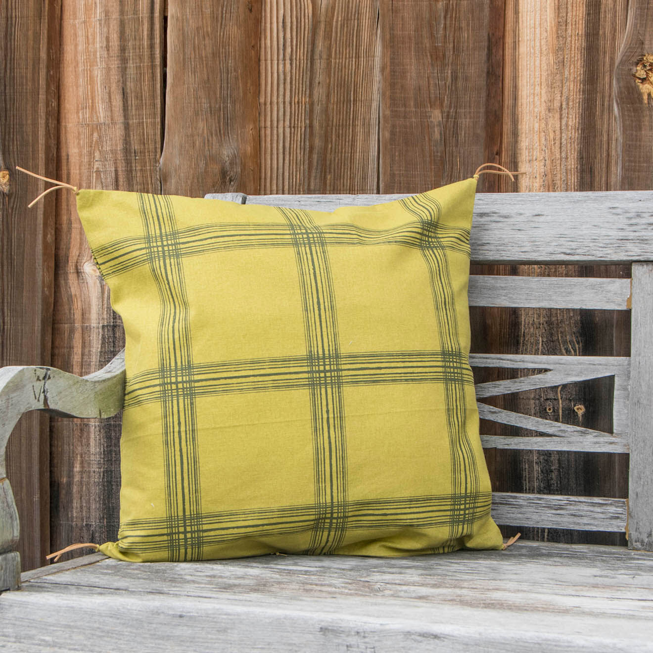 Febronie Housse de coussin Madras jaune/kaki - 50x50 cm