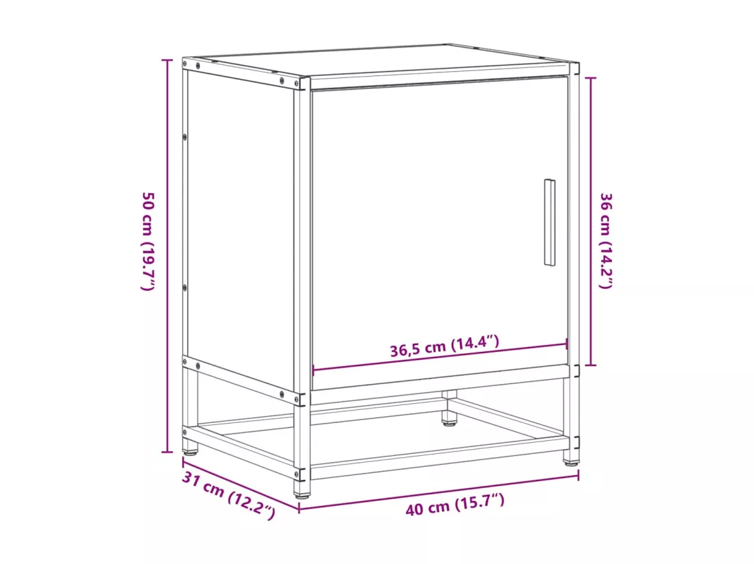 Tables de chevet 2 pcs chêne sonoma bois d'ingénierie et métal