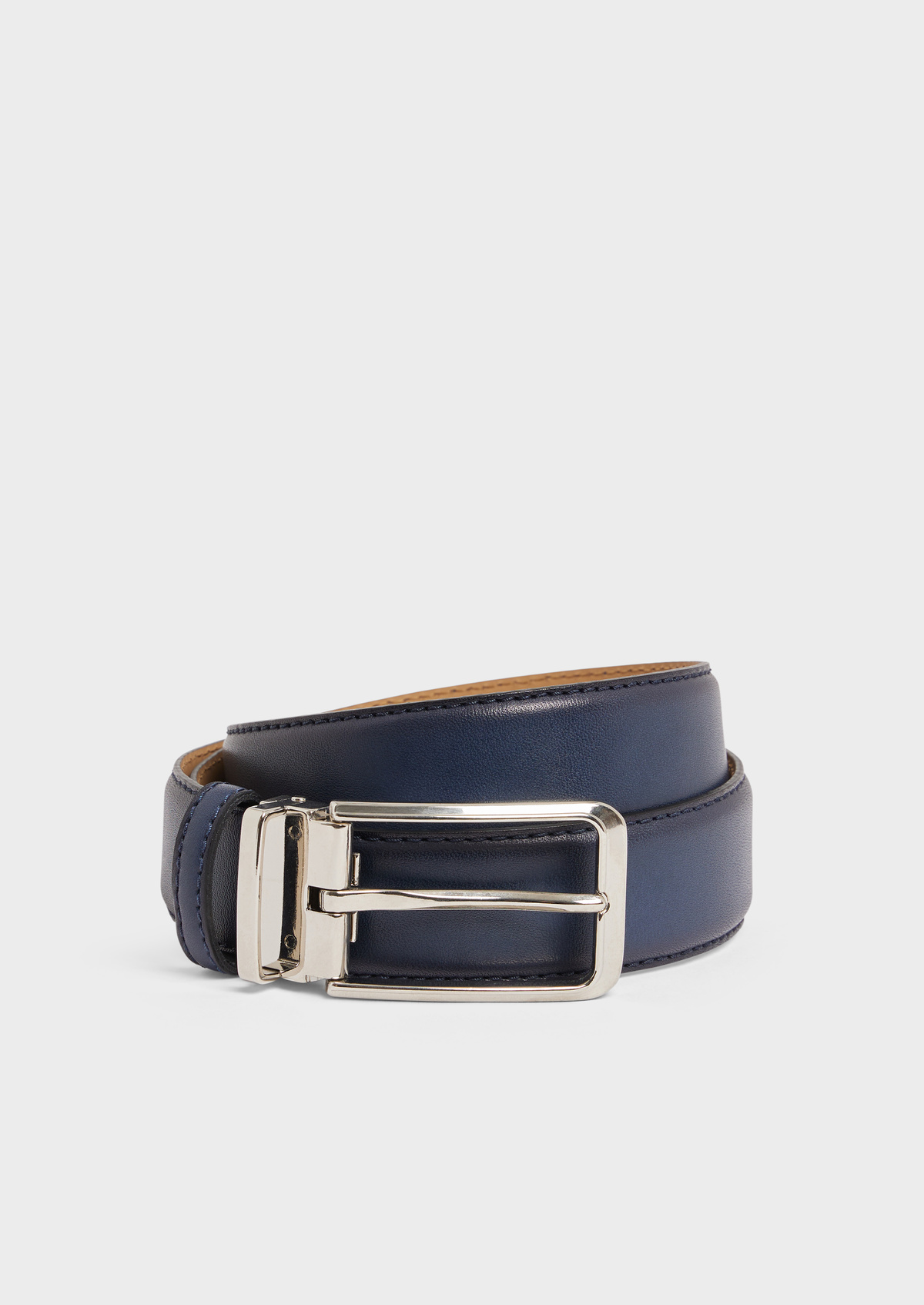 Ceinture ajustable en cuir lisse bleu marine
