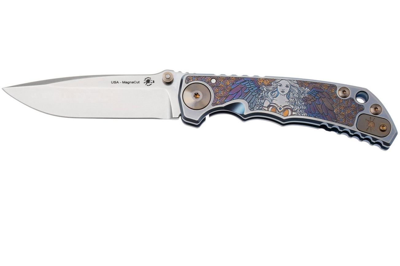 Spartan Blades Harsey Folder Angel USSF5ANGL, Stonewashed MagnaCut, Blue/Gold Titanium, Gold Hardware zakmes