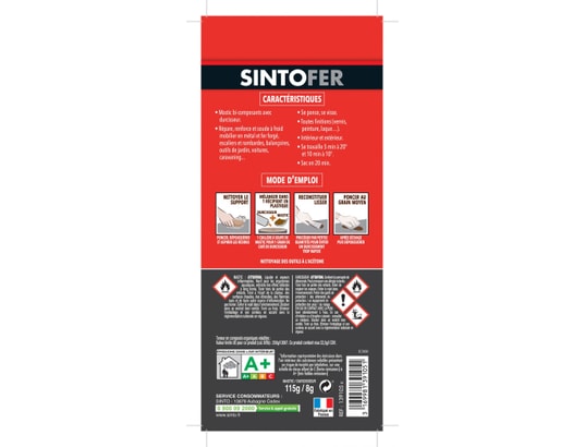 SINTO - Recharge pistolet à colle Mastic et durcisseur fer , mastic 115 g + durcis 10 gr