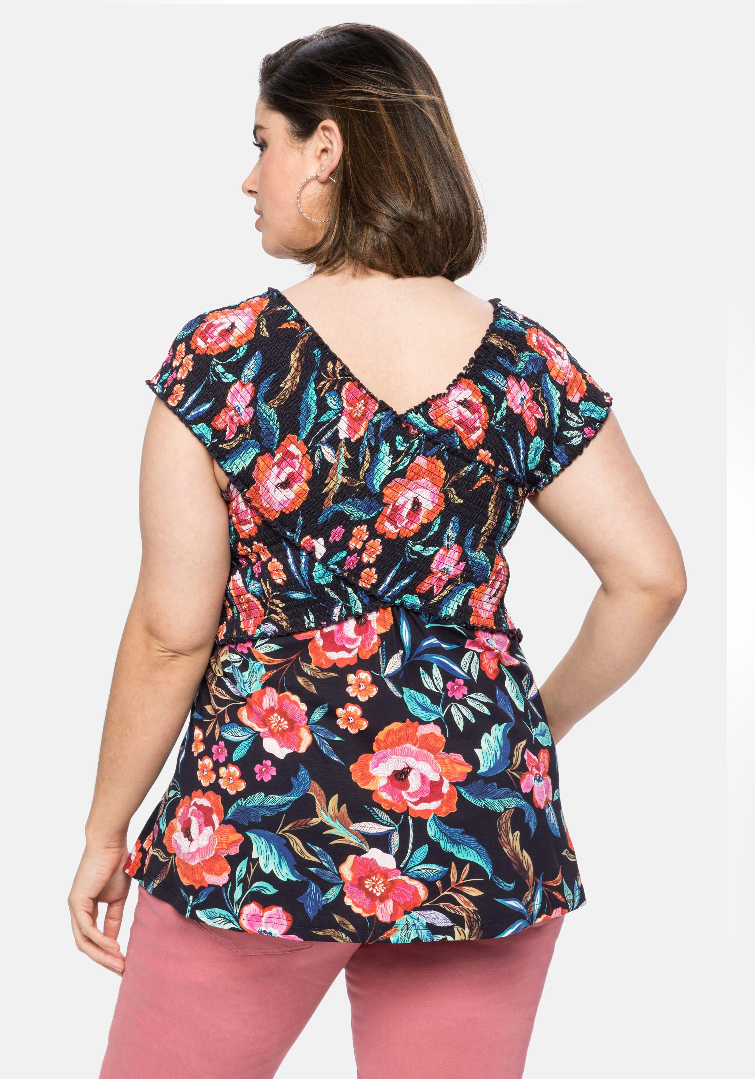 Shirt mit Blumendruck, in Wickeloptik