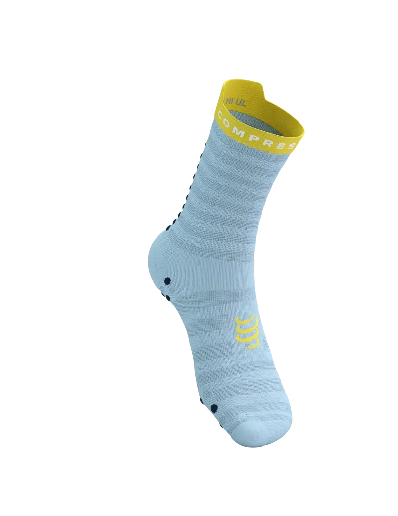Compressport Pro Racing v4.0 Ultralight Run High Compressiesokken Blauw/Geel