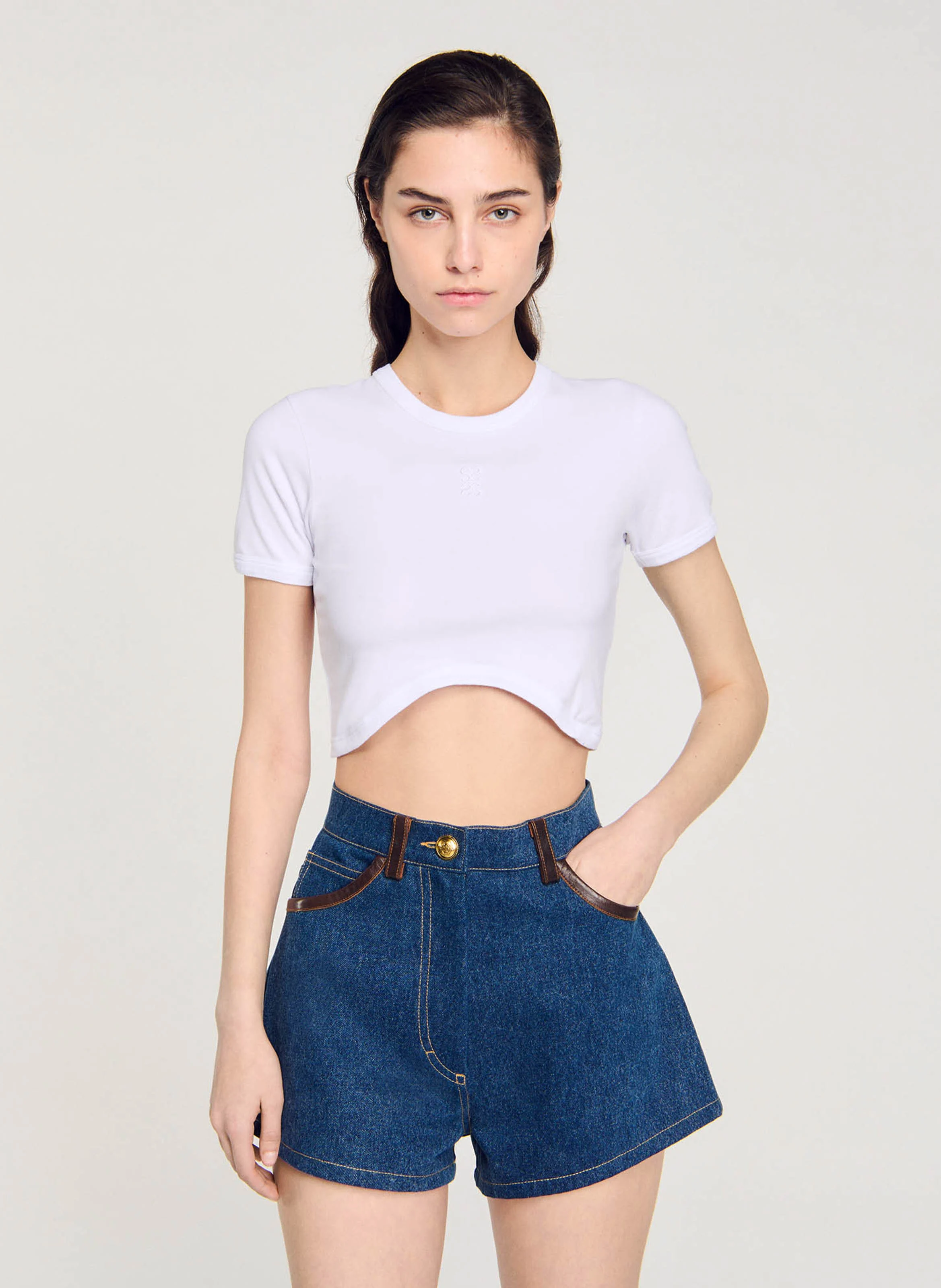 Tee-shirt col rond ajusté en coton | Blanc