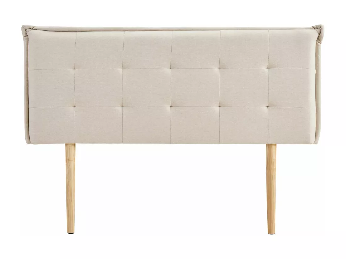 Tête de lit TIMOTHÉ 140 capitonnée, En tissu rembourré, Pieds en bois, Design élégant, Pour lits 140 cm, Écru