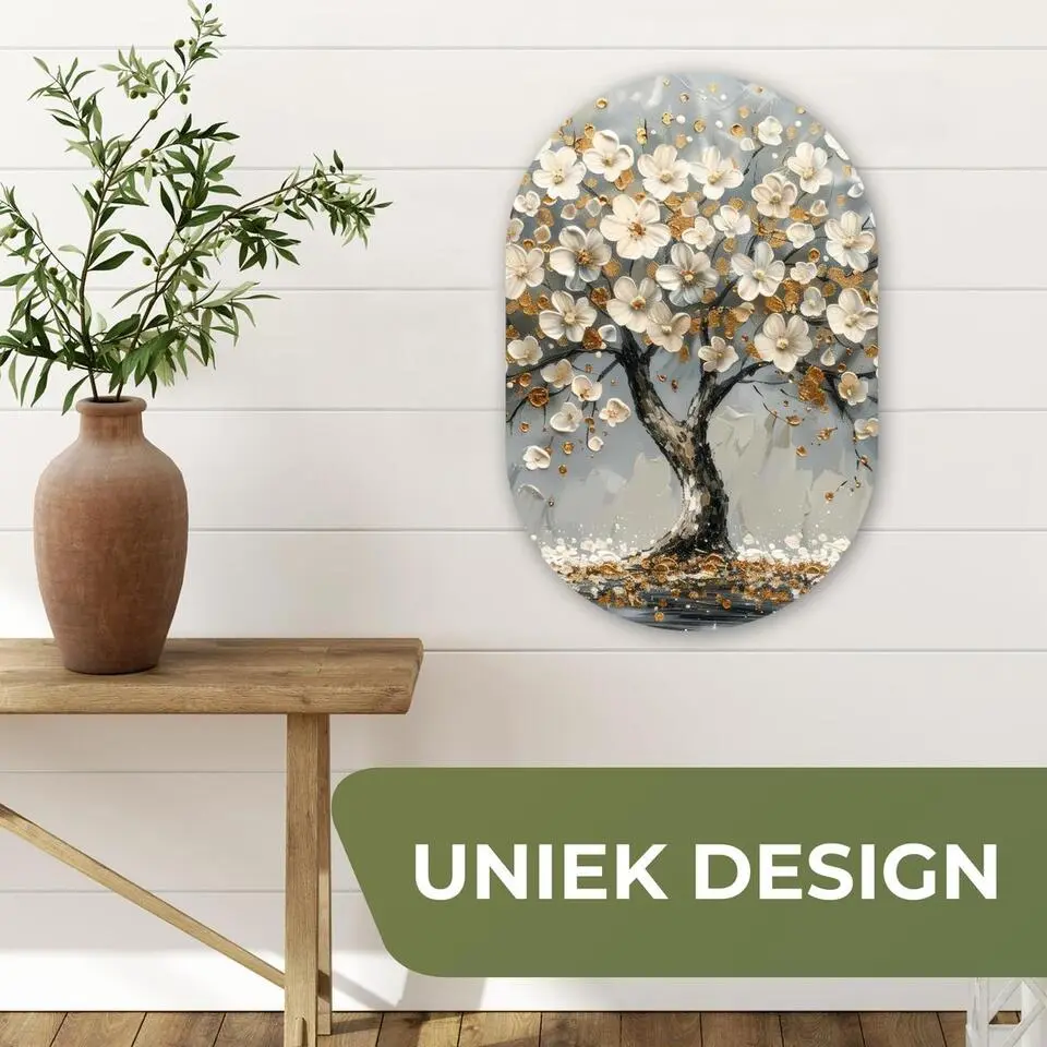MuchoWow Wand decoratie 40x60cm Boom Goud Bloemen Abstract