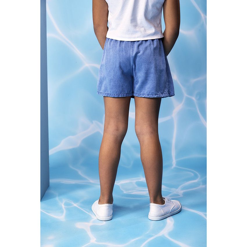 Jupe-short effet plissé pour fille - Bleu